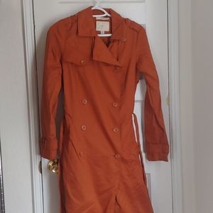 Rustic Orange Long Sleeve Button Down Trench Coat
